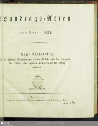 1833/34,4: Landtags-Acten / Die königlichen Mittheilungen