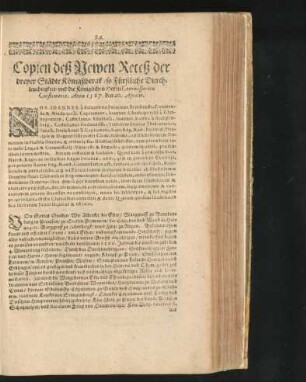 Copien dess Newen Recess der dreyer Städte Königssbergk ... Anno 1567.