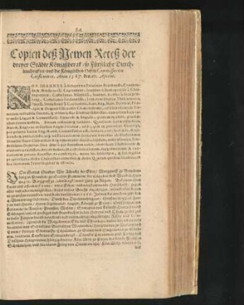 Copien dess Newen Recess der dreyer Städte Königssbergk ... Anno 1567.