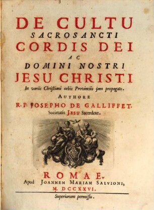 De Cultu Sacrosancti Cordis Dei Ac Domini Nostri Jesu Christi