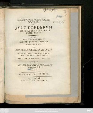Dissertatio Inavgvralis Jvridica De Jvre Foedervm Liberis Imperii Civitatibvs Competente