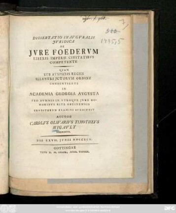 Dissertatio Inavgvralis Jvridica De Jvre Foedervm Liberis Imperii Civitatibvs Competente