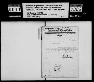 Firma Josef Selig, Zigarrenfabrik in Heidelberg Bewerber: Firma Gärtner & Neundörfer in Lorsch
