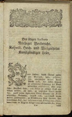 Des seligen Auctoris Nöthiger Vorbericht.