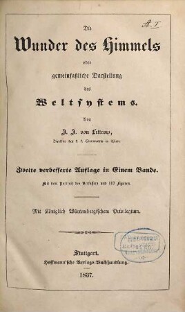 Die Wunder des Himmels oder gemeinfaßliche Darstellung des Weltsystems