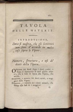 Tavola delle Materie.