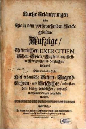 Erläuterungen über die ... gehaltene Aufzüge