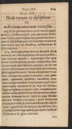 Cap. XV. Ordo rerum in disciplinis seu Artium omnium recensus