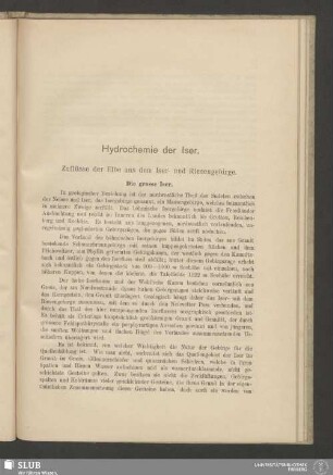 Hydrochemie der Iser