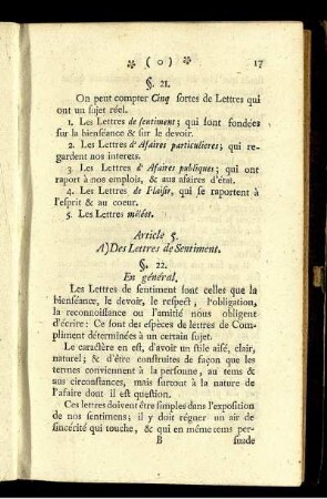 Article 5. A) Des Lettres de Sentiment.