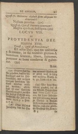 Locus VIII. De Providentia Dei