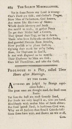 Prologue to a Play, called Three Hours after Marriage