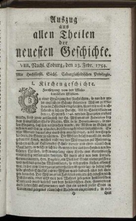 VIII. Nachl. Coburg, den 23. Febr. 1754.