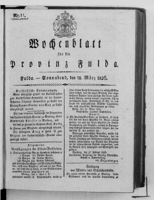 Nr. 11, Ausgabe vom 18. März 1826