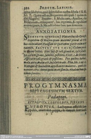 Progymnasma Septuagesimum Sextum. Paedagogi