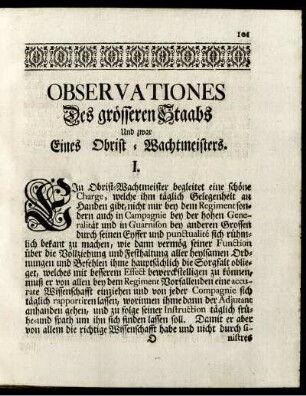 Observationes Des grösseren Staabs und zwar eines Obrist-Wachtmeisters