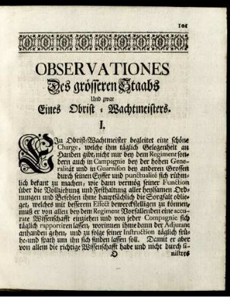 Observationes Des grösseren Staabs und zwar eines Obrist-Wachtmeisters