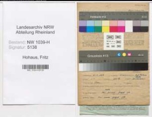Entnazifizierung Fritz Hohaus , geb. 27.07.1909 (Schlosser)