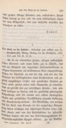 337-342 [Rezension] Zill, Leonhard, Der Brief an die Hebräer