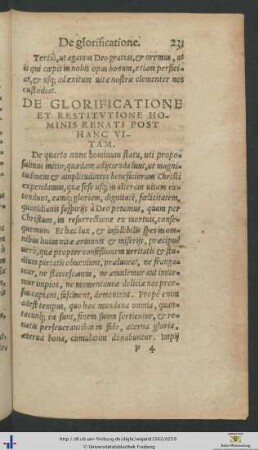 De Glorificatione Et Restitutione Hominis Renati Post Hanc Vitam