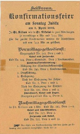 Programmblatt zur Konfirmationsfeier am Sonntag Judika in St. Kilian und St. Nikolai