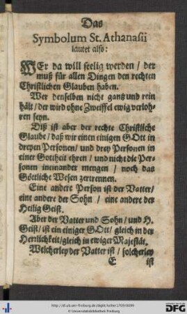 Das Symbolum S. Athanasii lautet also.