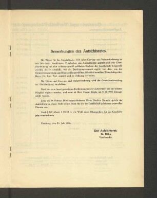 Bemerkungen des Aufsichtsrates.