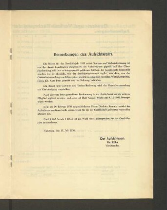 Bemerkungen des Aufsichtsrates.