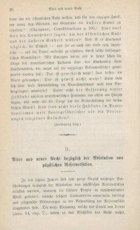 20-29 Altes und neues Recht bezüglich der Absolution von päpstlichen Reservatfällen : I.