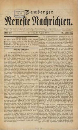 Bamberger neueste Nachrichten. 1879,7/12 = Jg. 19