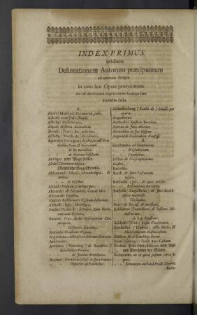 Index primus exhibens delineationem autorum praecipuorum