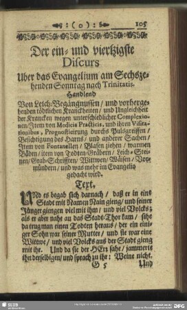 Der ein- und viertzigste Discurs Uber das Evangelium am Sechszehenden Sonntag nach Trinitatis