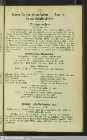 Höhere Unterrichtsanstalten – Schulen – Lokal-Schulbehörden