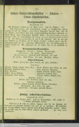 Höhere Unterrichtsanstalten – Schulen – Lokal-Schulbehörden