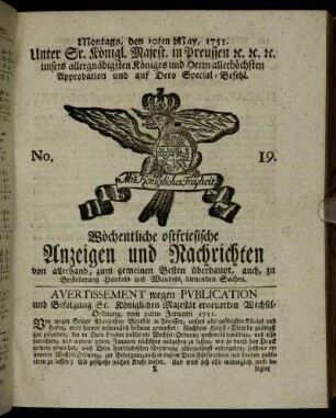 No. 19. Montags, den 10ten May, 1751.