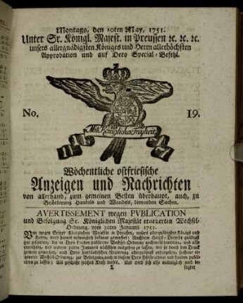 No. 19. Montags, den 10ten May, 1751.