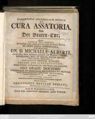 Dissertatio Inauguralis Medica De Cura Assatoria
