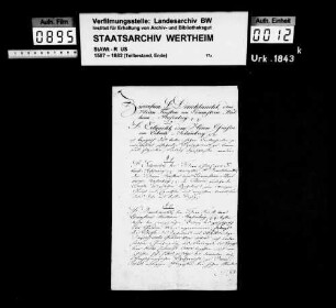 Die gräflich erbachische Standesherrschaft verkauft an die fürstlich löwensteinische Standesherrschaft den halben Heuzehnt zu Trennfurt um 36 fl. 10 xr.