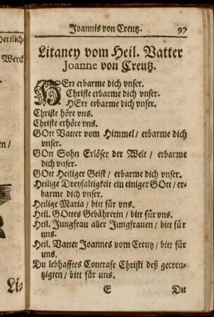 Litaney vom Heil. Vatter Joanne von Creutz.
