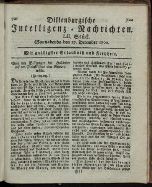 LII. Stück. Sonnabends den 27. December 1800.