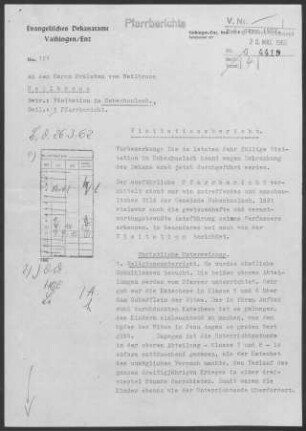 Hohenhaslach: Visitationsbericht mit Pfarrbericht 1962