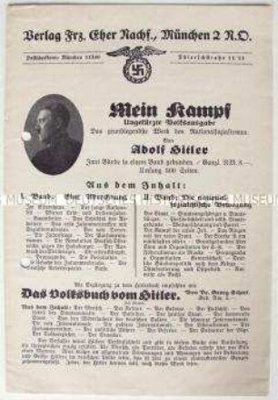 Werbeprospekt des Verlages Franz Eher Nachf., u.a. für "Mein Kampf"