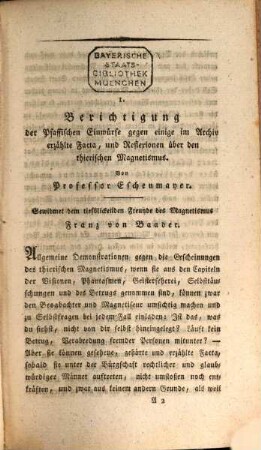 Archiv für den thierischen Magnetismus, 3. 1818