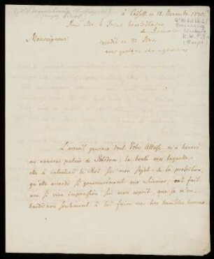 Brief von Rudolf Erich Raspe an Herzog> Karl Wilhelm Ferdinand <Braunschweig-Wolfenbüttel