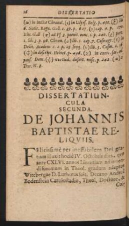 Dissertatiuncula Secunda. De Johannis Baptistae Reliquiis.