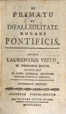 De Primatu Et Infallibilitate Romani Pontificis