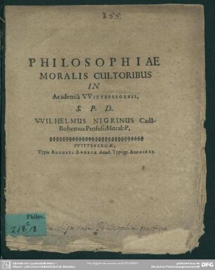 Philosophiae moralis cultoribus : [Programma de dignitate philosophiae practicae]