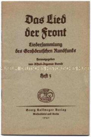 Liederbuch mit Soldatenliedern des Großdeutschen Rundfunks