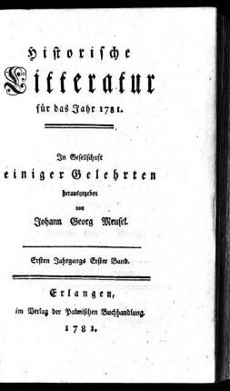 1781,1: Historische Litteratur