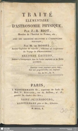 1: Traité Élémentaire D'Astronomie Physique